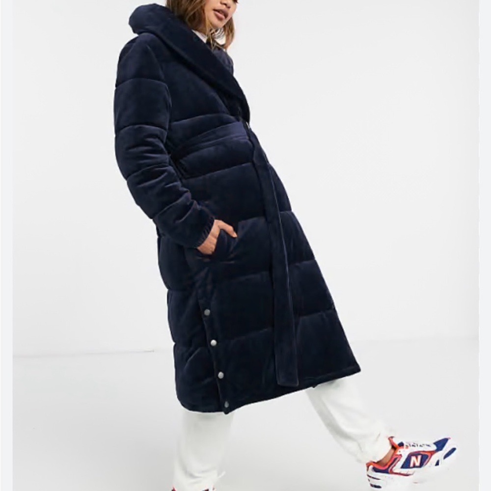 Gianni Feraud Velvet Navy Puffer Coat sz 8